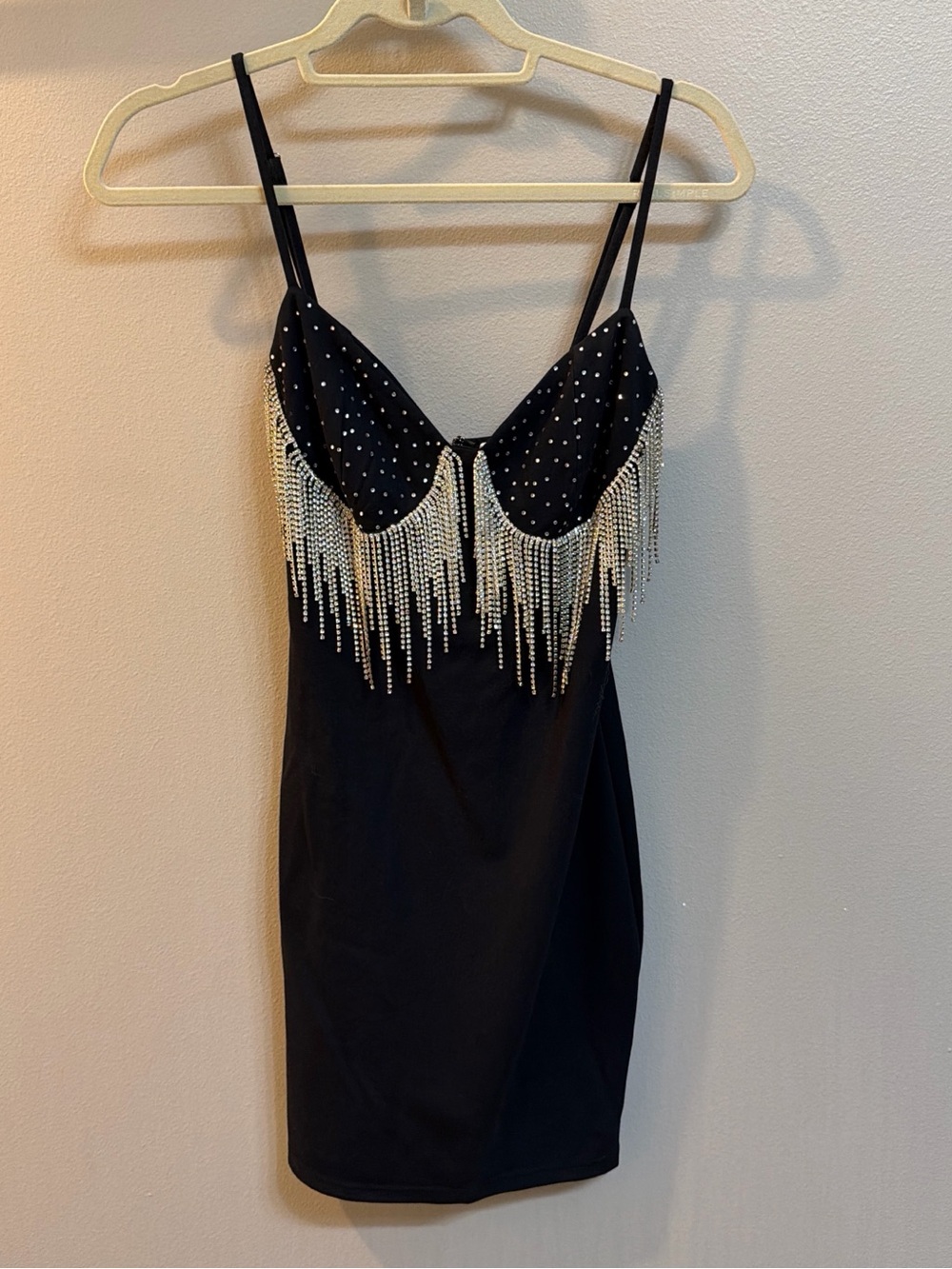 Glam Rhinestone Fringe Black Mini Dress